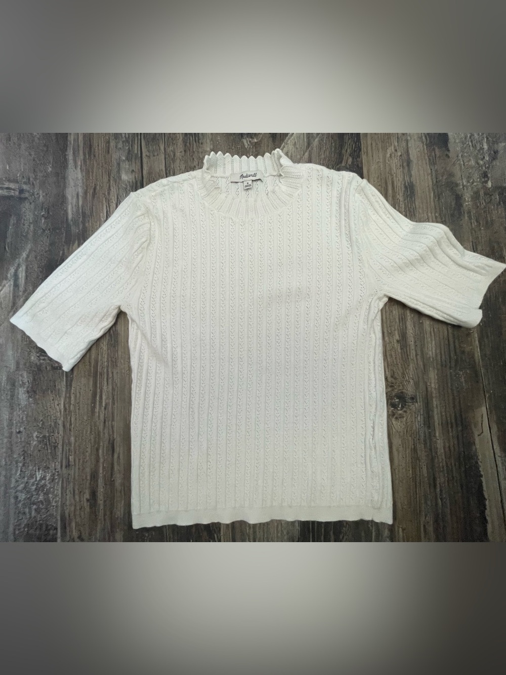 Madewell pointelle-stitch mockneck sweater